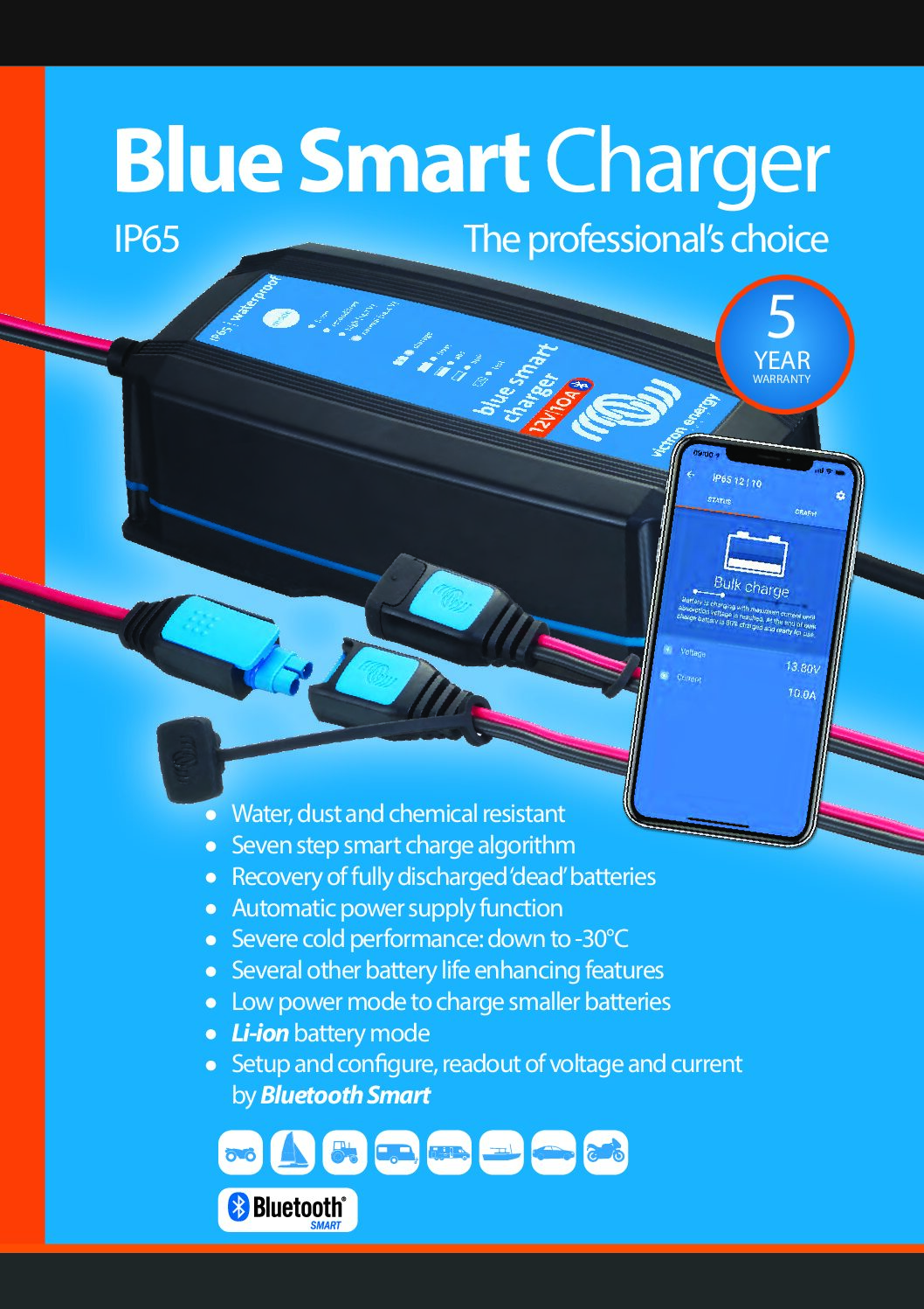 Alternative view of Victron Blue Smart IP65 Charger 12/10(1) 230V UK Retail